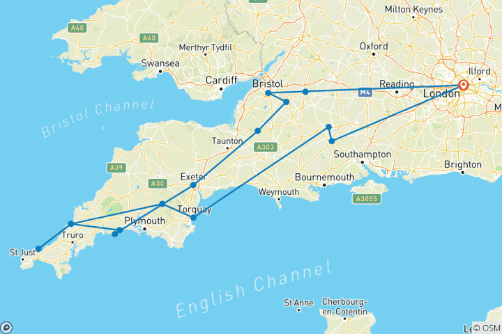 Carte du circuit Le sud de l'Angleterre : un voyage dans le temps et la nature