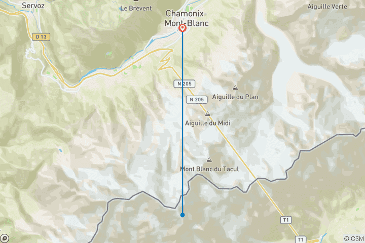 Karte von Hochtourenwoche mit Besteigung des Mont Blanc über den Normalweg