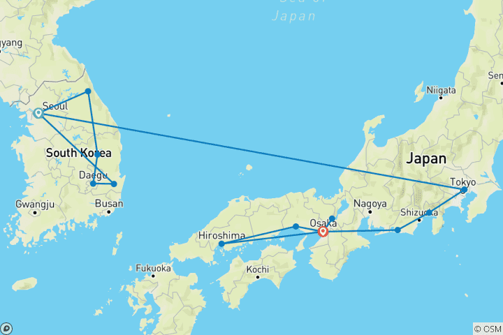 Carte du circuit 15 jours Imaginez des découvertes sans fin au Japon et en Corée du Sud