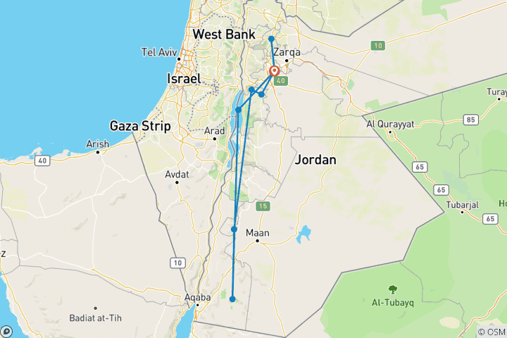 Carte du circuit CIRCUIT DE LUXE EN JORDANIE - 7 JOURS/ 6 NUITS