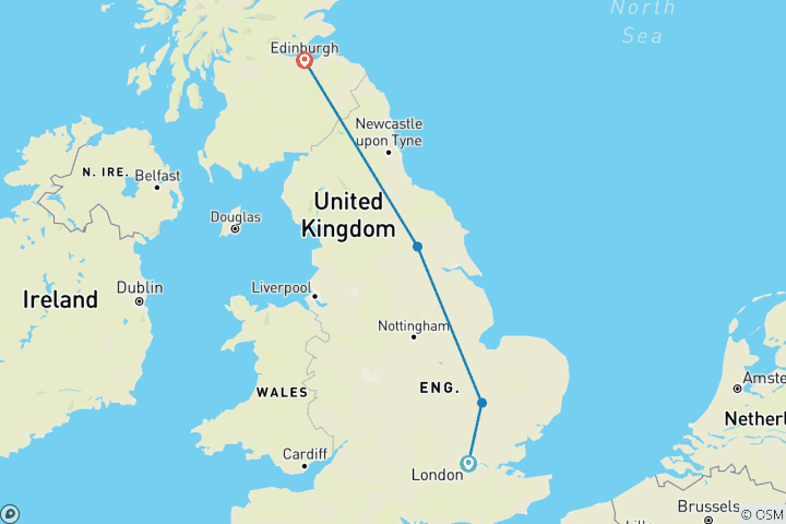 Karte von BESUCHEN SIE DIE ATEMBERAUBENDEN LANDSCHAFTEN VON GROSSBRITANNIEN IN 4 TAGEN