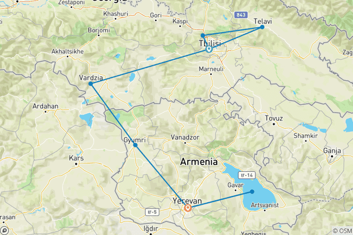 Carte du circuit Aventure en Géorgie et en Arménie