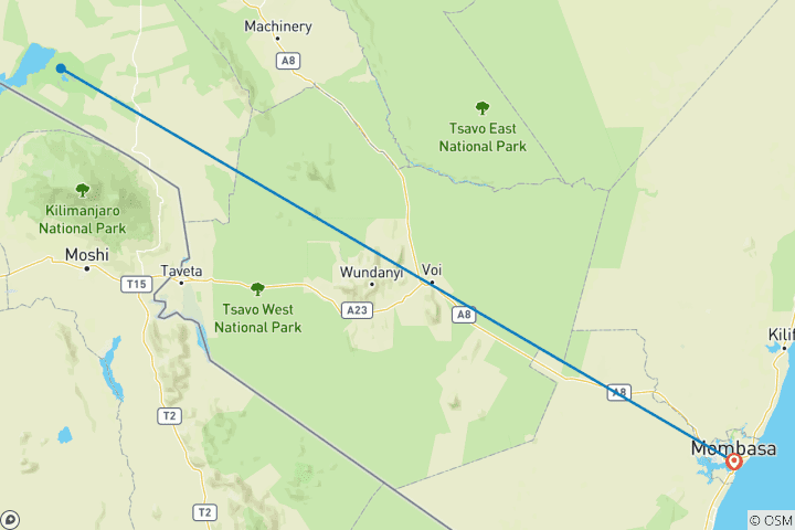 Carte du circuit Vol vers le parc national d'Amboseli depuis le port de Mombasa - 2 jours/1 nuit