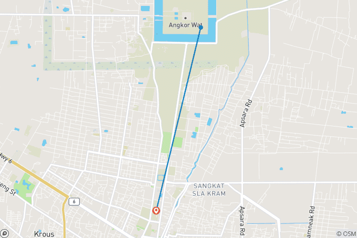 Carte du circuit Lever de soleil privé à Angkor Wat avec déjeuner inclus