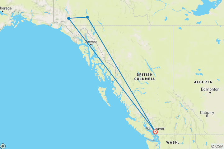 Carte du circuit La magie hivernale de Kluane : Aurores, raquettes et sérénité depuis Vancouver