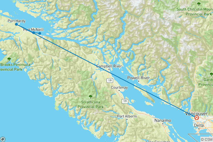 Karte von Orcas und Grizzlies auf Vancouver Island