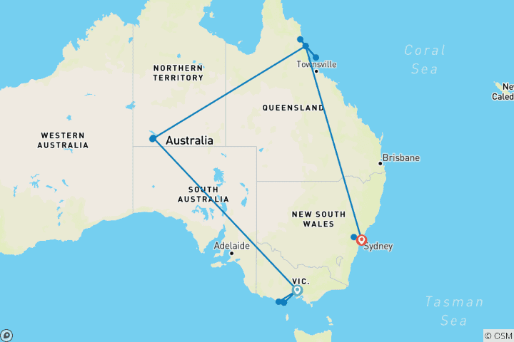 Carte du circuit Le meilleur de l'Australie avec des visites touristiques