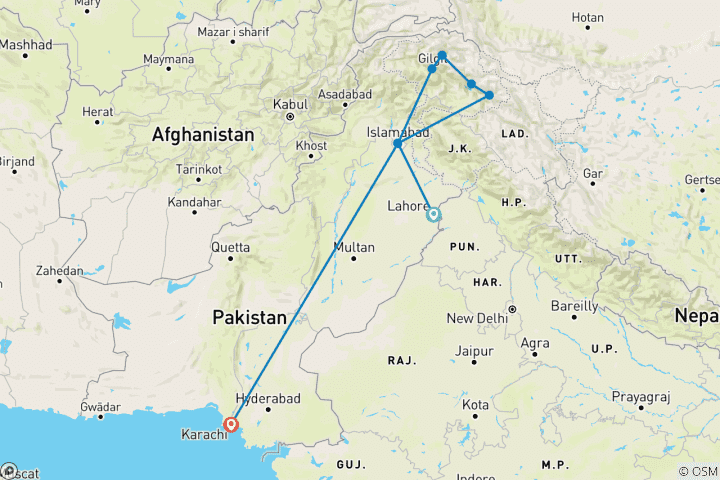 Carte du circuit EXPÉDITION VIP-PAKISTAN CULTURE ET PATRIMOINE