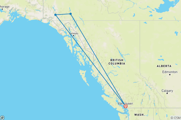 Carte du circuit Retraite bien-être au pied du parc national de Kluane depuis Vancouver