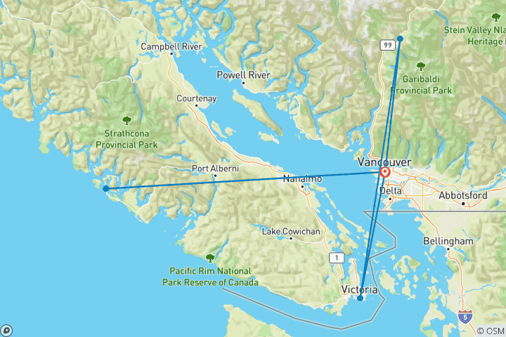 Map of Southern British Columbia Seaplane Safari with Tofino