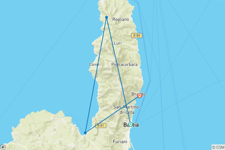 Carte du circuit Aventure en moto tout-terrain en Corse