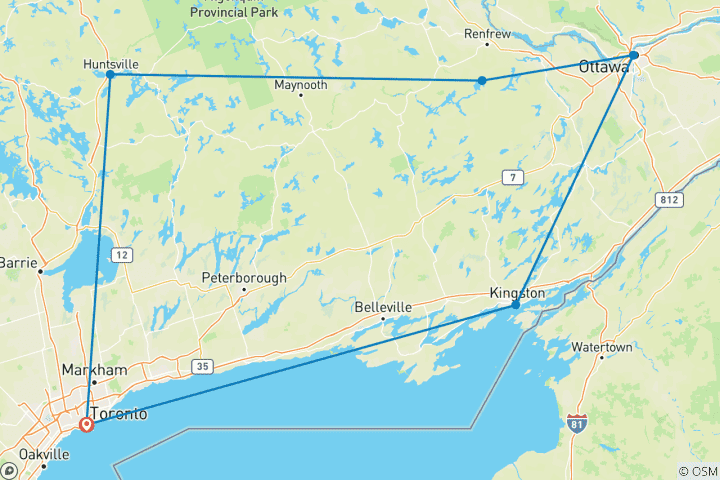 Carte du circuit Explorateur de l'Ontario : Vibrations urbaines et escapades dans la nature en voiture