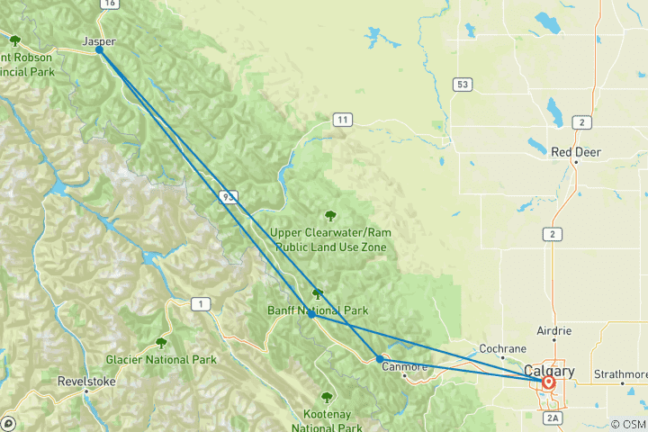 Carte du circuit Les classiques Rocheuses canadiennes