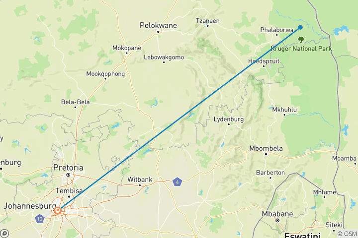 Carte du circuit Safari BIG 5 à Kruger - 3 jours au départ de Johannesburg