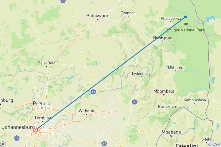 Carte du circuit Safari BIG 5 à Kruger - 3 jours au départ de Johannesburg