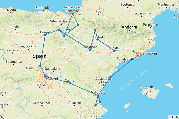 Carte du circuit Le meilleur du nord de l'Espagne depuis Barcelone - 13 jours