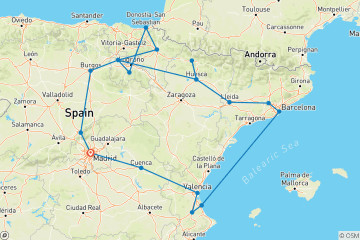 Kaart van Het beste van Noord –Spanje vanuit Madridagen – 13 dagen