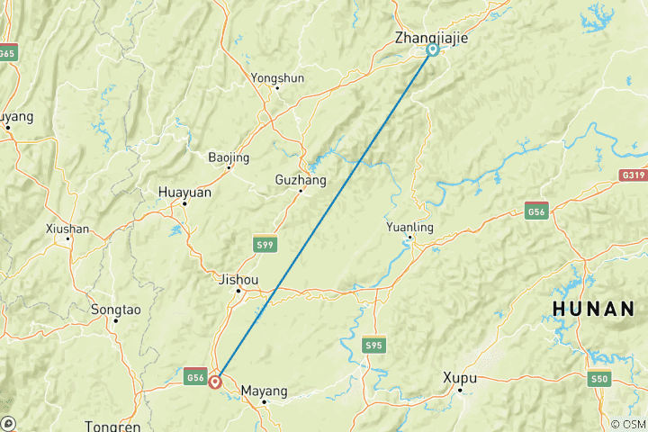 Carte du circuit Expérience inspirante de 5 jours à Zhangjiajie et dans l'ancienne ville de Fenghuang