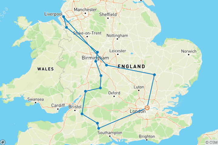 Carte du circuit L'Angleterre intemporelle : Châteaux, cathédrales et campagne - 6 jours