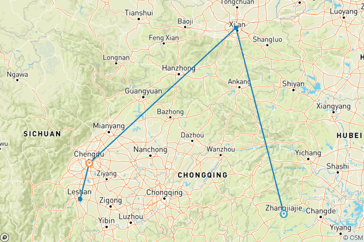 Carte du circuit L'incroyable Chine : Zhangjiajie, Xian et Chengdu - 10 jours