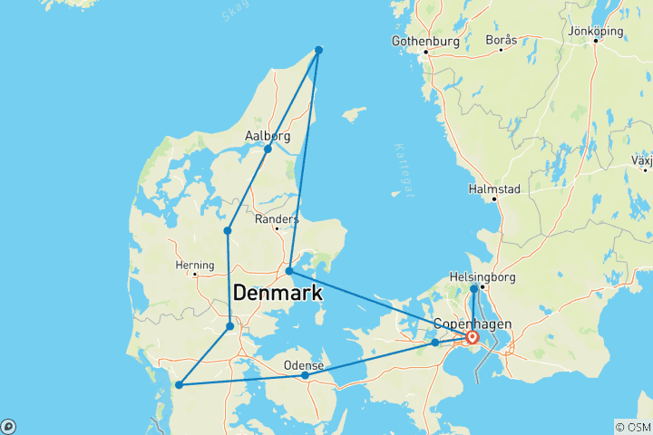 Kaart van Vikingen en kastelen in Denemarken - vliegen en rijden