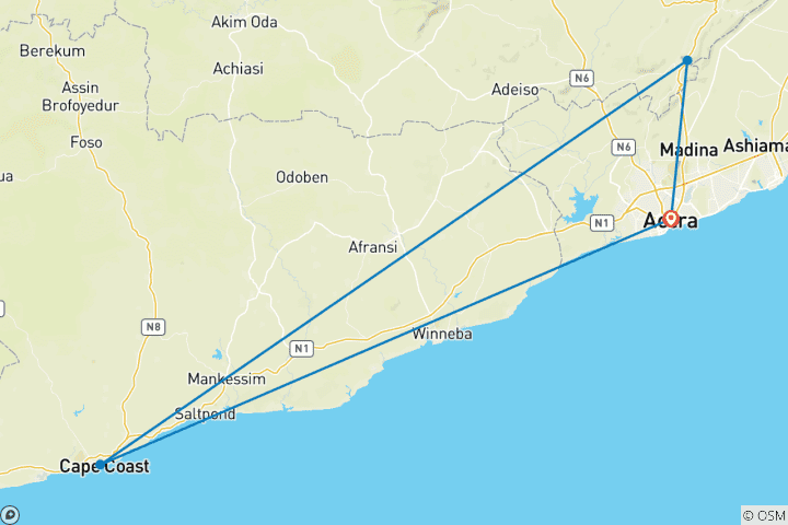 Map of 7 Day Artisanal Tour In Ghana