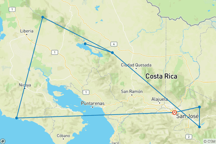 Map of Costa Rica Adventure & Beach - 11 Days