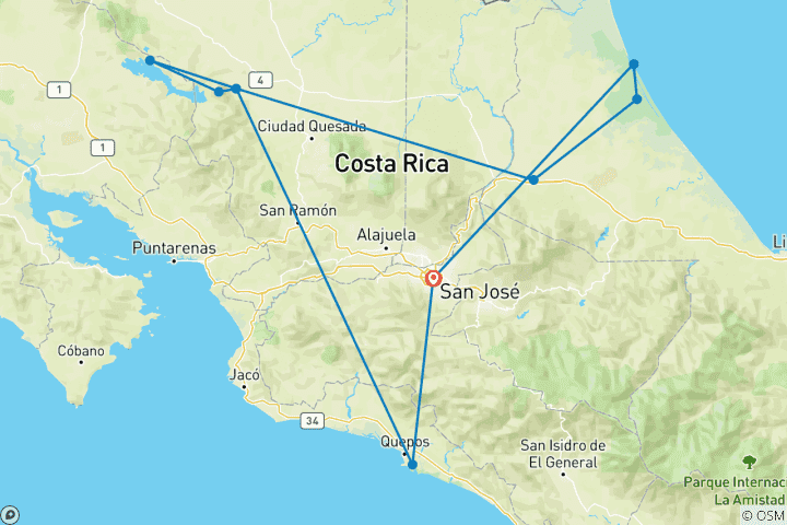 Map of Costa Rica Express - 7 days