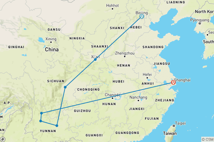 Map of 14 Days Treasures of China with family (private guide & driver）