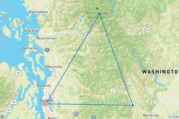 Map of North Cascades to Leavenworth Bike Tour