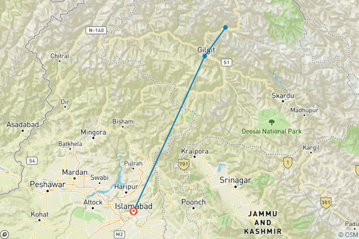 Carte du circuit Chasse au bouquetin de l'Himalaya - Hunza - Nord du Pakistan