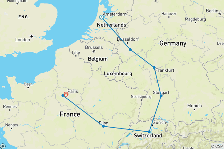 Carte du circuit Déballez la magie de notre offre de vacances : 9 jours de voyage festif à travers l'Europe !