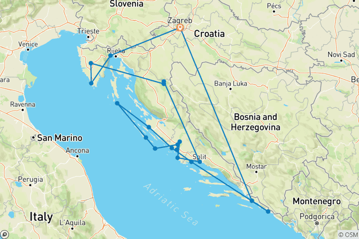 Carte du circuit Croatie et côte dalmate (croisière sur le pont inférieur)