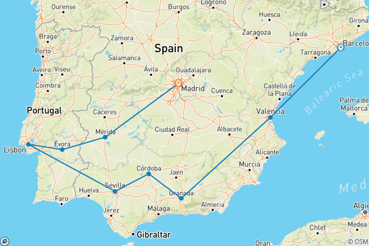 Karte von Spanien und Portugal mit Stil Kleingruppenreise