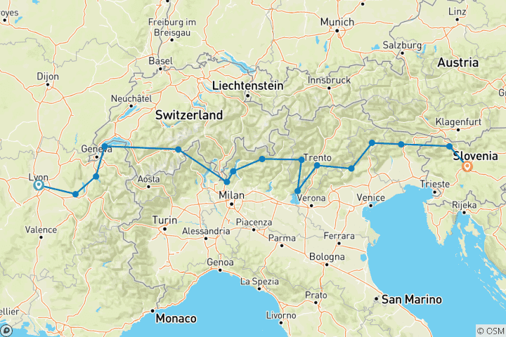 Map of Alpine Arc Expedition: Lyon to Ljubljana