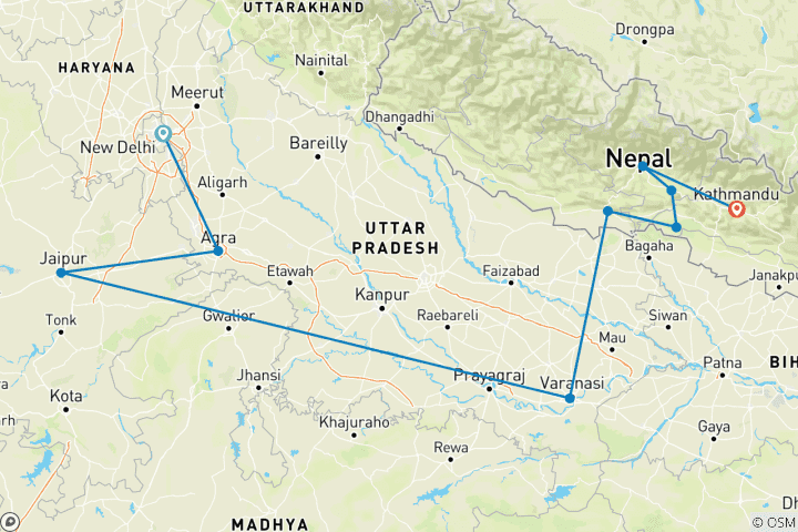 Carte du circuit 14 jours spécial Diwali en Inde et au Népal