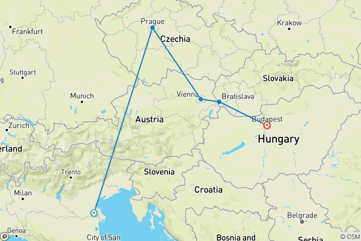 Carte du circuit Hiver : À la découverte de Prague, Vienne et Budapest