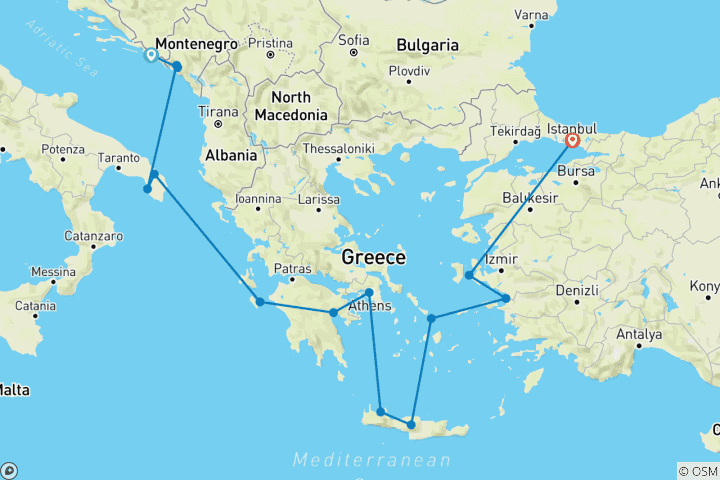 Map of Dalmatian Coast, Greek Isles and Turkiye Dubrovnik → Istanbul (2025)