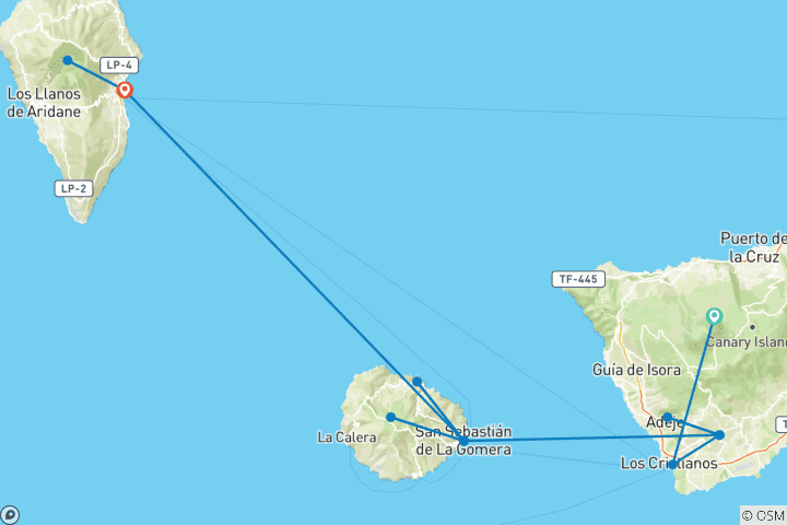 Carte du circuit Villes et sentiers inconnus des îles Canaries