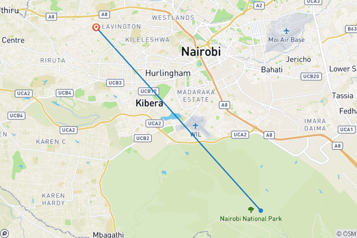 Mapa de Safari por el Parque Nacional de Nairobi