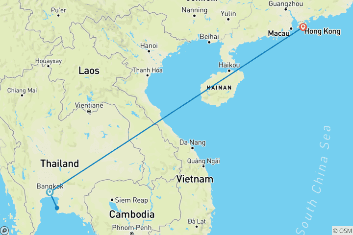 Map of 9-Day Thailand and Hong Kong