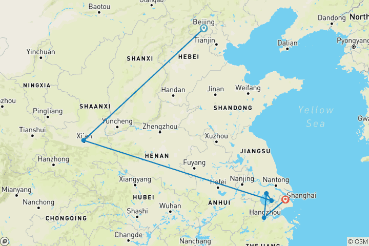 Carte du circuit 11 jours de Chine impressionnante