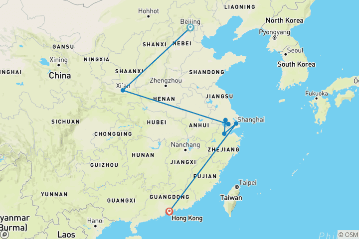 Carte du circuit L'impressionnante Chine en 10 jours avec l'excursion à Shenzhen