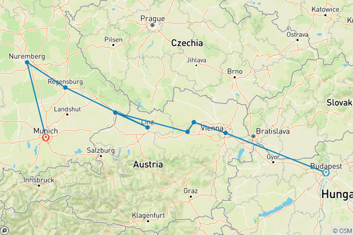 Map of Delightful Danube Budapest → Nuremberg (2025)