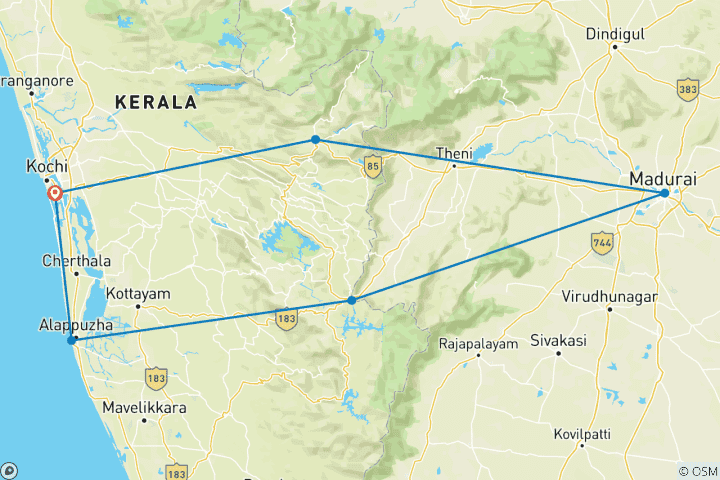 Carte du circuit Découvrir le Kerala - Révéler les trésors du sud de l'Inde