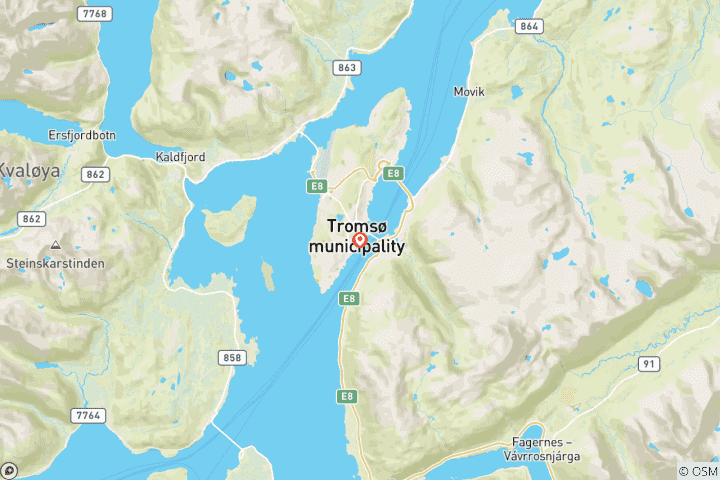 Map of Norway's Northern Lights and Huskies Adventure