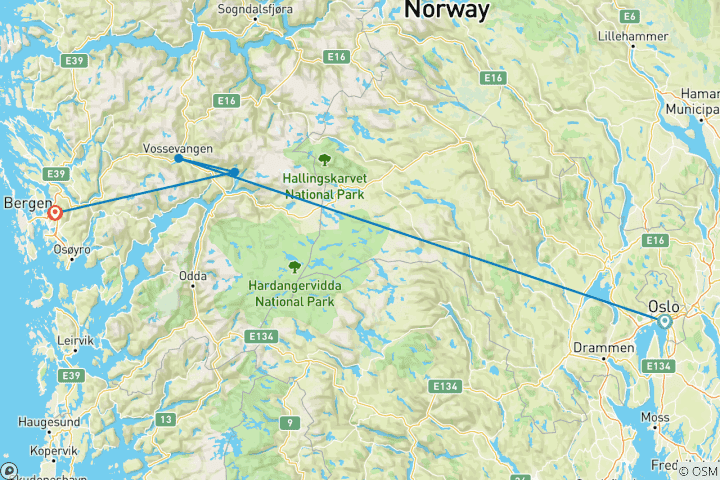 Map of Enchanting Fjords & Charming Cities: Unforgettable Norway  - Days 1 - 6 Oslo