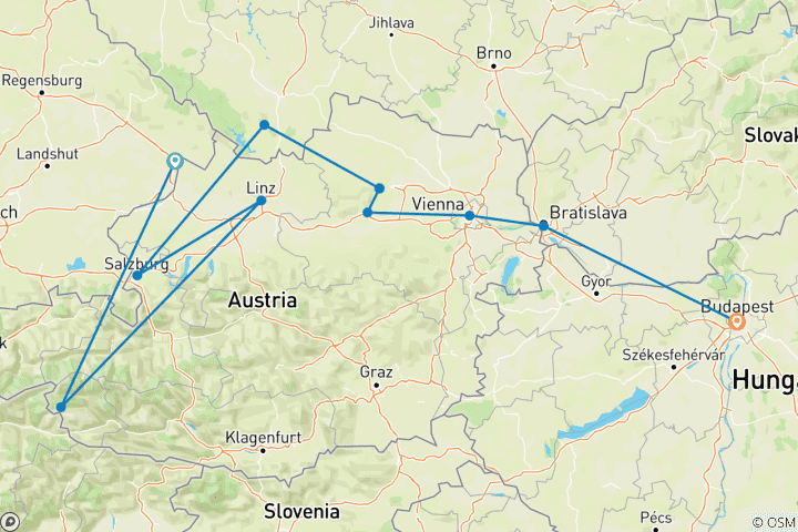 Map of Christmas Markets on the Danube 2026