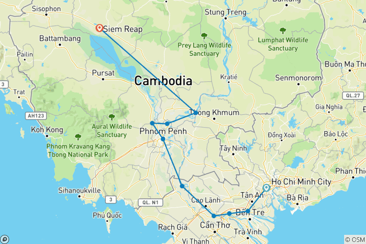 Map of Essential Vietnam and Cambodia Ho Chi Minh City to Siem Reap (2025)