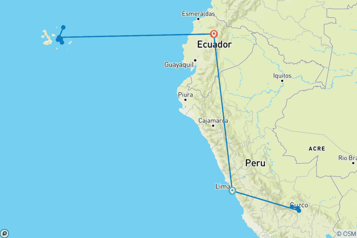 Map of Highlights of Peru (Galapagos Legend, 13 Days, Intra Tour Air Baltra To Quito)